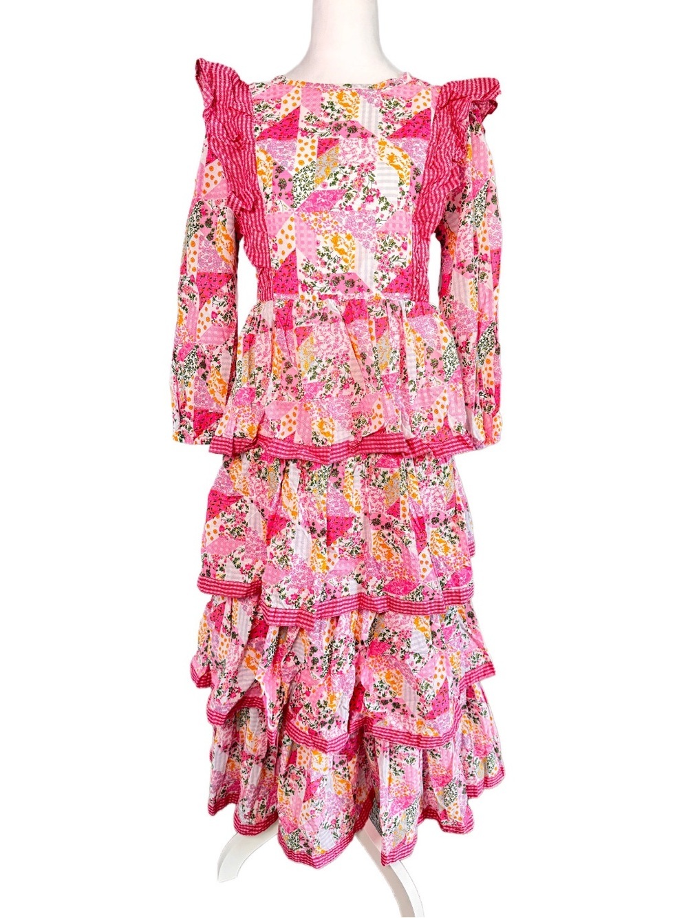 Simply Southern Hailey Patchwork Floral Maxi Dress Pink Ruffle Tiered Cottage